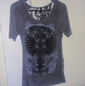 Affliction Grey Tee, Lace Back